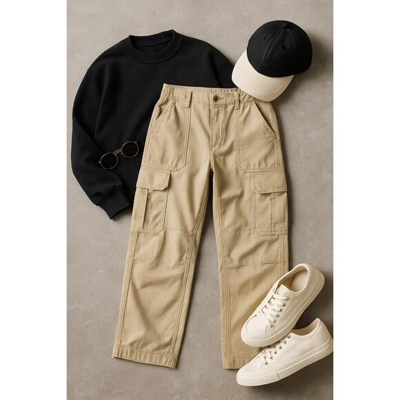 NWT Abercrombie & Fitch Relaxed Cargo Pants High Rise Straight Pockets Tan SZ 32 - Picture 13 of 13